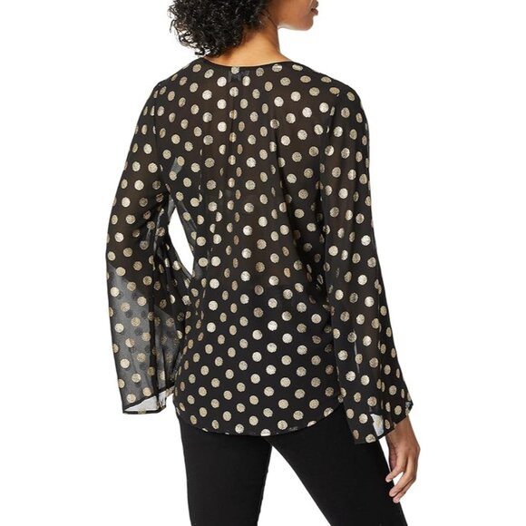 Show Me Your Mumu Cosmic Polka Dot Black Gold Long Bell Sleeve Mackenzie Top S - Picture 2 of 10